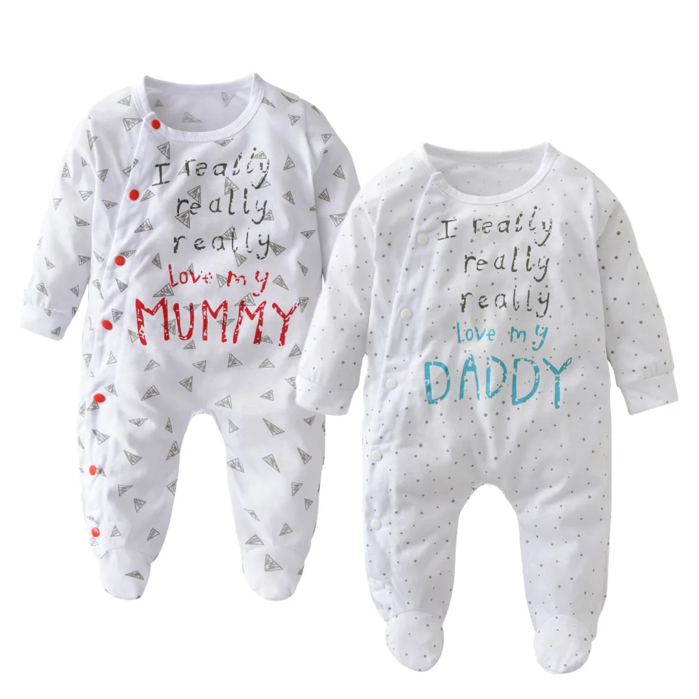 

2019 Autumn Style Baby Boys Girls Romper Cotton Long Sleeve Baby Jumpsuit Letter I Love Mom I Love Dad Newborn Baby Clothing