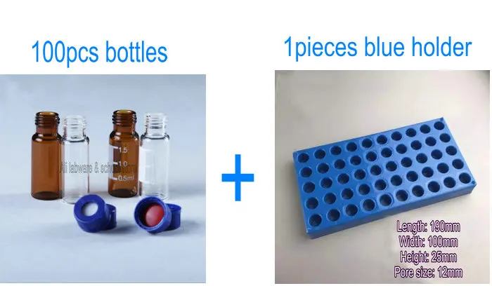 100 шт./лот 2 мл лабораторная стеклянная прозрачная/коричневая стеклянная жидкая Хроматография стеклянная бутылка для образцов винтовая бутылка для впрыскивания с синим держателем