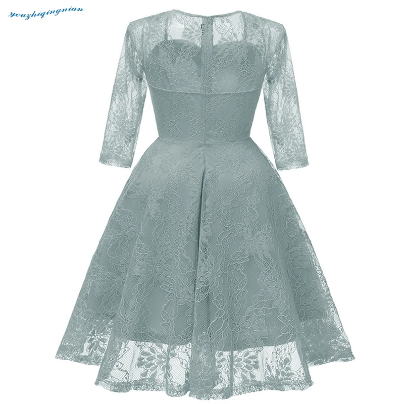 2018The new fall dress comes with a seven-point sleeve and a blue-gray v-neck high-end dress for parties and weddings. Dresses