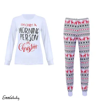 

2019 NEW Merry Christmas Pajamas Women Santa Sleepwear Nightwear Lounge Clothes Top Pants Home Suit Pajamas Set