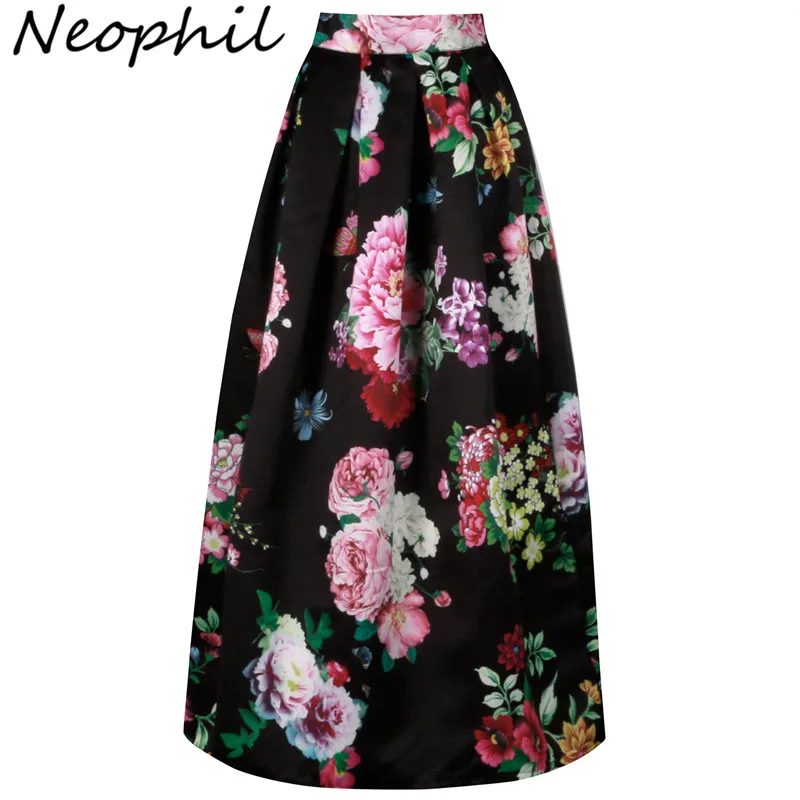 Neophil богемные Цветочные длиной до пола женские мусульманские Длинные Юбки Высокая талия длинные плиссированные печати 100 см длинные Falda Larga Saias MS0511