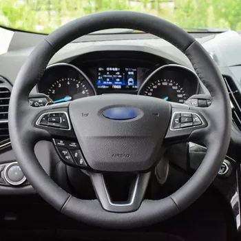 

Genuine Leather Car Steering Wheel Cover for Focus 2 3 2015 2017 2018 kuga /Escape 2017 2018 Ecosport 2018 with shift paddles
