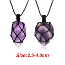 Пеньковый завернутый коса цепочка со стразами ожерелье натуральный фиолетовый камень кулон бижутерия с макраме Мода ручной работы ожерелье s ювелирные изделия