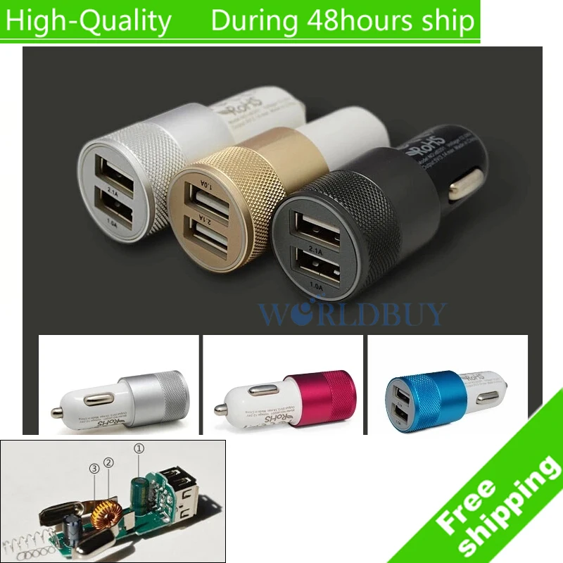 Мини алюминиевый Универсальный 12V 2.1A двойной зарядное устройство USB