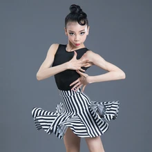 Новинка; платье для латинских танцев для девочек; детские танцевальные трико с юбкой; комплекты без рукавов для выступлений и соревнований; Стандартные Детские танцевальные костюмы