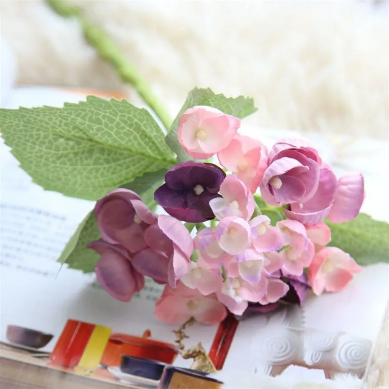 3PCS Pink Purple Artificial Flowers Silk Hydrangea Bride bouquet