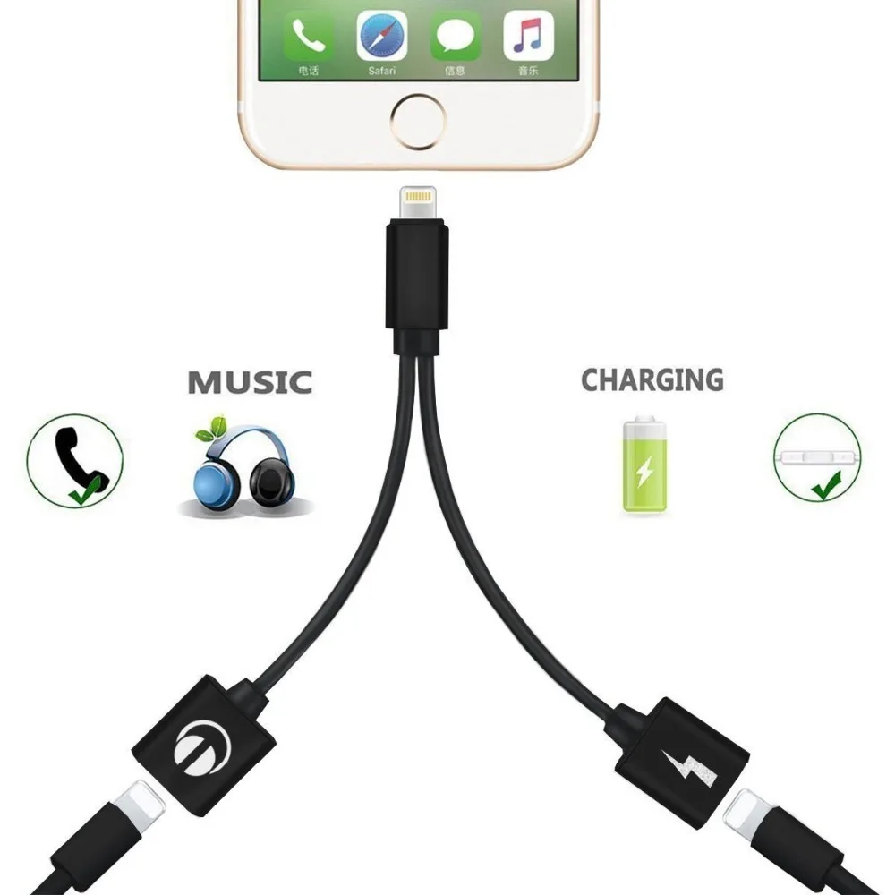 Foxsun 2-in-1 الصواعق الخائن محول للآيفون x/8/8 زائد/7/7 زائد. المزدوج ل البرق سماعة الصوت والمسؤول محول