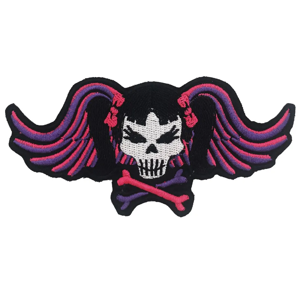 

PINK SMALL SKULL WINGS Patch Embroidered Applique Sewing Label punk biker Patches Clothes Stickers Apparel Accessories Badge