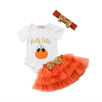 

Halloween Newborn Baby Girls Summer Clothes Set Cute Kid Baby Girl Short Sleeve Tops Romper+Tulle Tutu Skirt 3Pcs Outfit Clothes