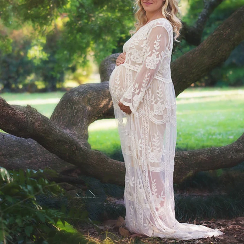 

Maternity Dresses for Photo Shoot Summer Long Sleeve Lace Transparent Pregnant Dress Maxi Pregnancy Dress Photography Vestidos