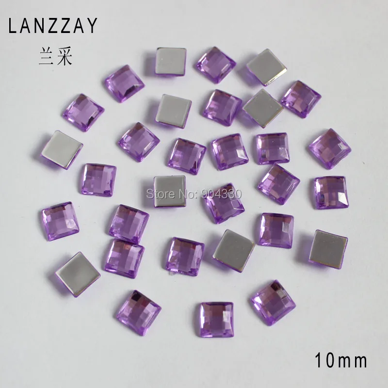 

Free Shipping LANZZAY 200pcs Lavender 10MM Square Flatback Rhinestone Acrylic Diamond Jewelry Garment DIY Craft Arts Decoration