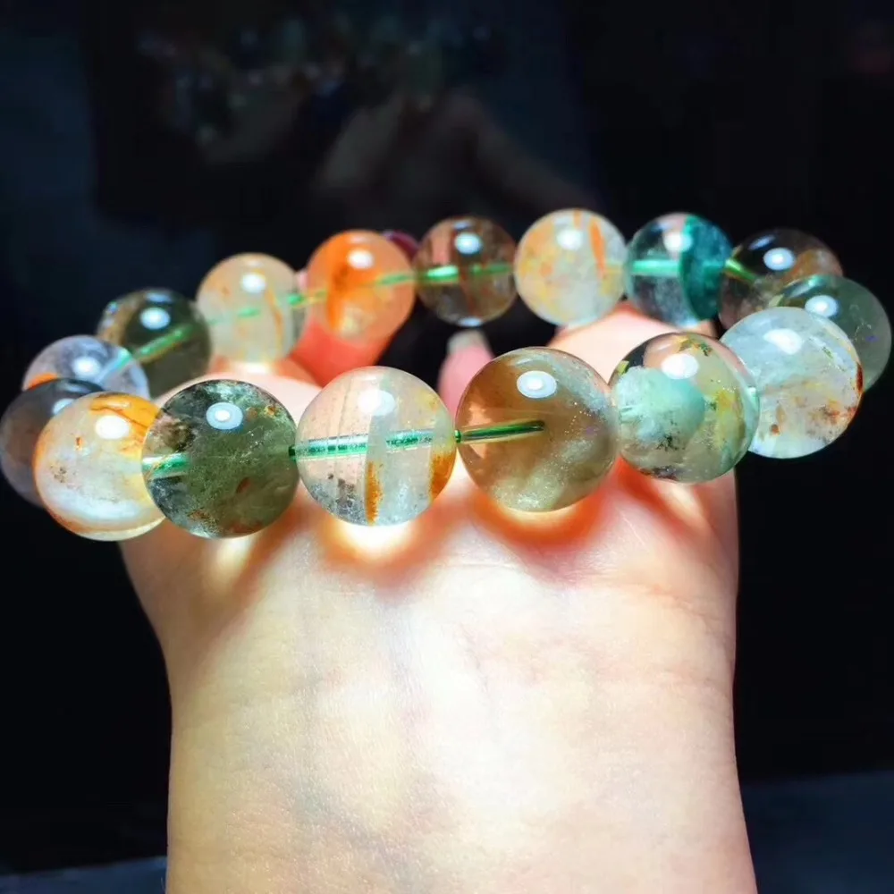 

14.3mm Natural Colorful Phantom Quartz Bracelet For Lady Women Gift Gemstone Round Beads Stretch Crystal Fashion Bracelets AAAAA