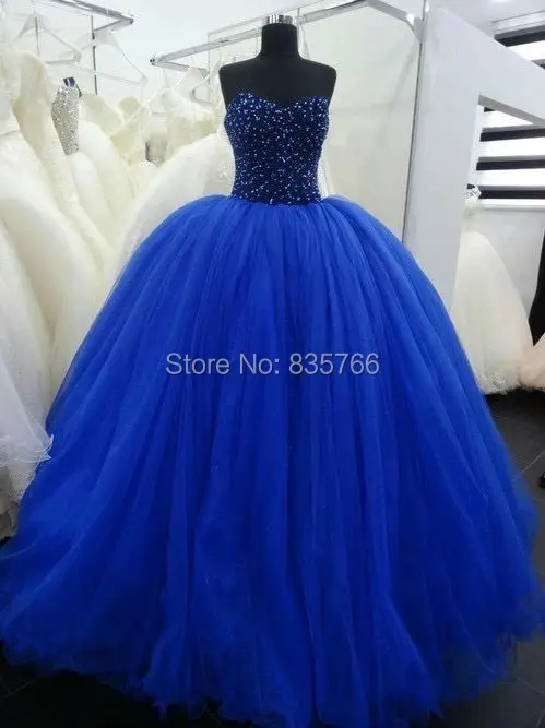 

Royal Blue Ball Gown Prom Dress with Beading abendkleider 2016 vestidos de formatura Fast Shipping Cheap China