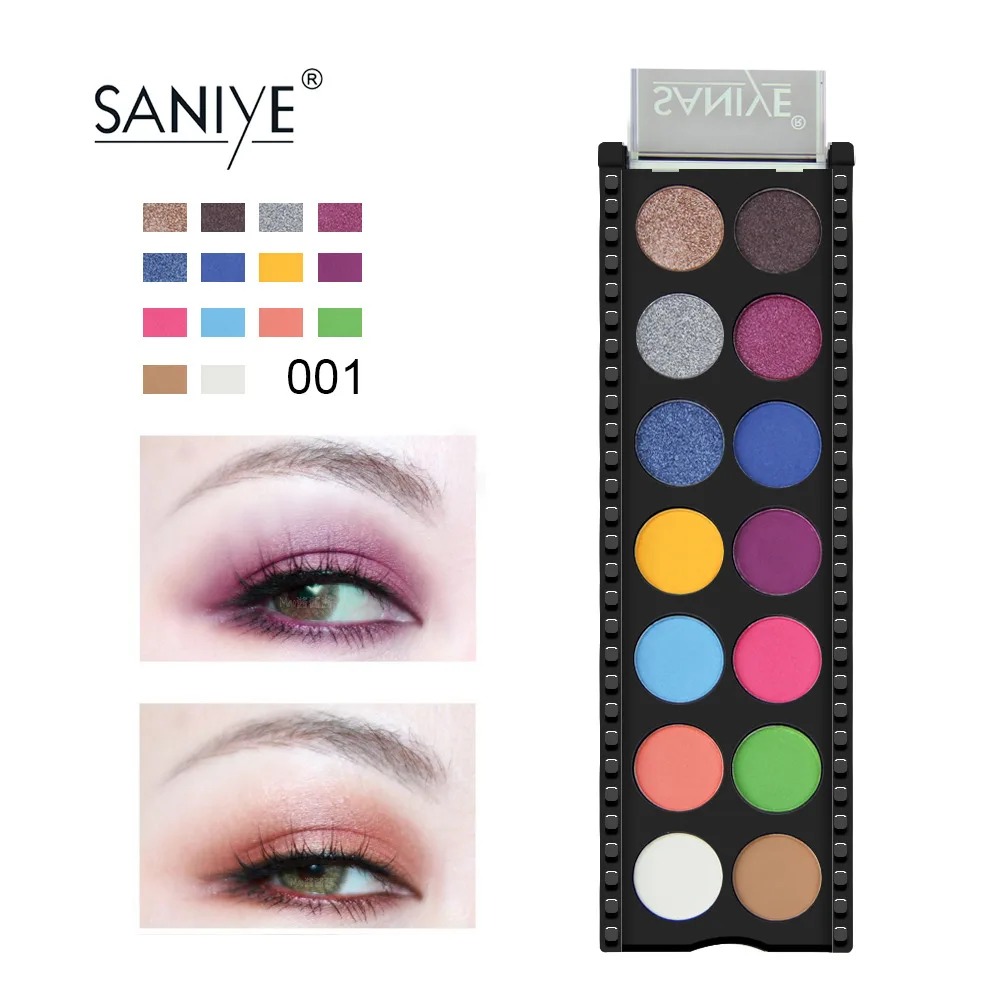 SANIYE, 14 цветов, блестящие тени для век, палитра, стойкая косметика для глаз, maquiagem BeautyAvocado, зеленая палитра для макияжа yeux E144 - Цвет: 001