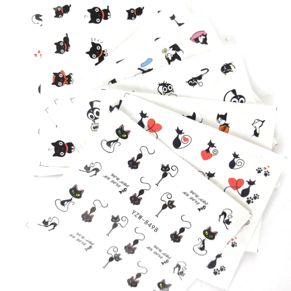 

8 sheet Cute Cat Pattern Water Transfer Nail Stickers Decal Kawaii cat Decals Nails art Manicure Decoration