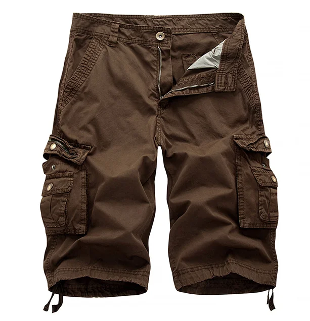 Модные мужские хлопковые длинные капри с эффектом потертости, повседневные шорты-карго с несколькими карманами, летние мужские шорты-карго в стиле милитари - Цвет: brown