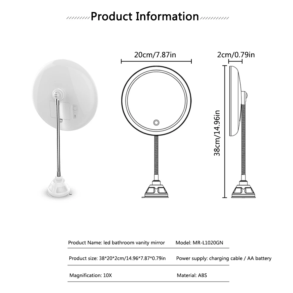 Emissor de Luz Espelho de Maquiagem Flexi com Dobrável Espelho do Banheiro Diodo Pescoço Vaidade Mesa Bancada Brilhante Ajustável Usb Cabo 10x Mag 8 Bendable Neck Vanity Bathroom Mirror Table Desktop