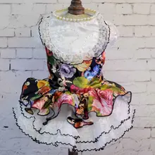 Patrón de flores perla perro cachorro vestido de lujo vintage Gato tutú falda de encaje Boda de Princesa vestido de fiesta perro chihuahua ropa