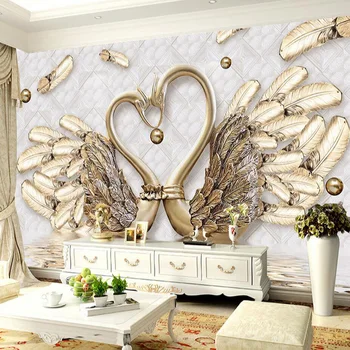 

Custom Any Size Mural Wallpaper European Style 3D Stereo Swan Gold Leaf Jewelry Photo Wall Cloth Living Room Hotel Wall Covering