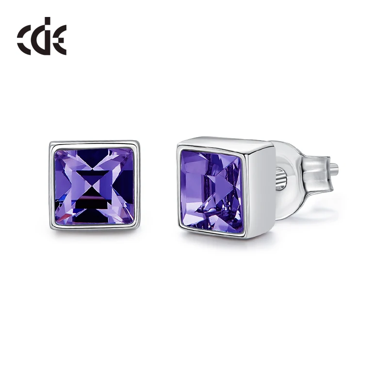 CDE 925 пробы серебряные серьги, украшенные кристаллами от Swarovski квадратные геометрические серьги, ювелирные изделия для ушей, серебряные ювелирные изделия - Цвет камня: purple