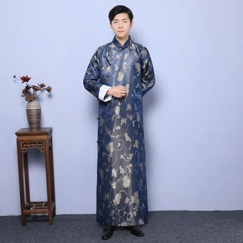 

2020 ethnic mens robe long sleeves bathrobe silk kimono chinese lucky dragon print pajamas bathrobe night dressing gown