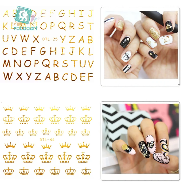 

Rocooart DTL025-048 Water Transfer Nails Art Sticker 3D Gold Golden English Crown Nail Wrap Sticker Tips Manicura stickers
