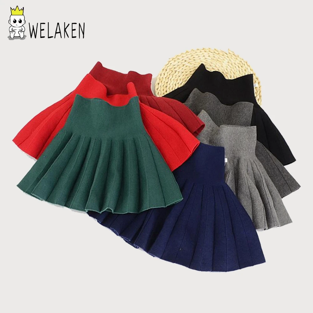 WeLaken Одежда для маленьких девочек; юбка; коллекция года; однотонная детская вязаная одежда; Верхняя одежда; детские брюки; хорошее качество; повседневная детская плиссированная юбка