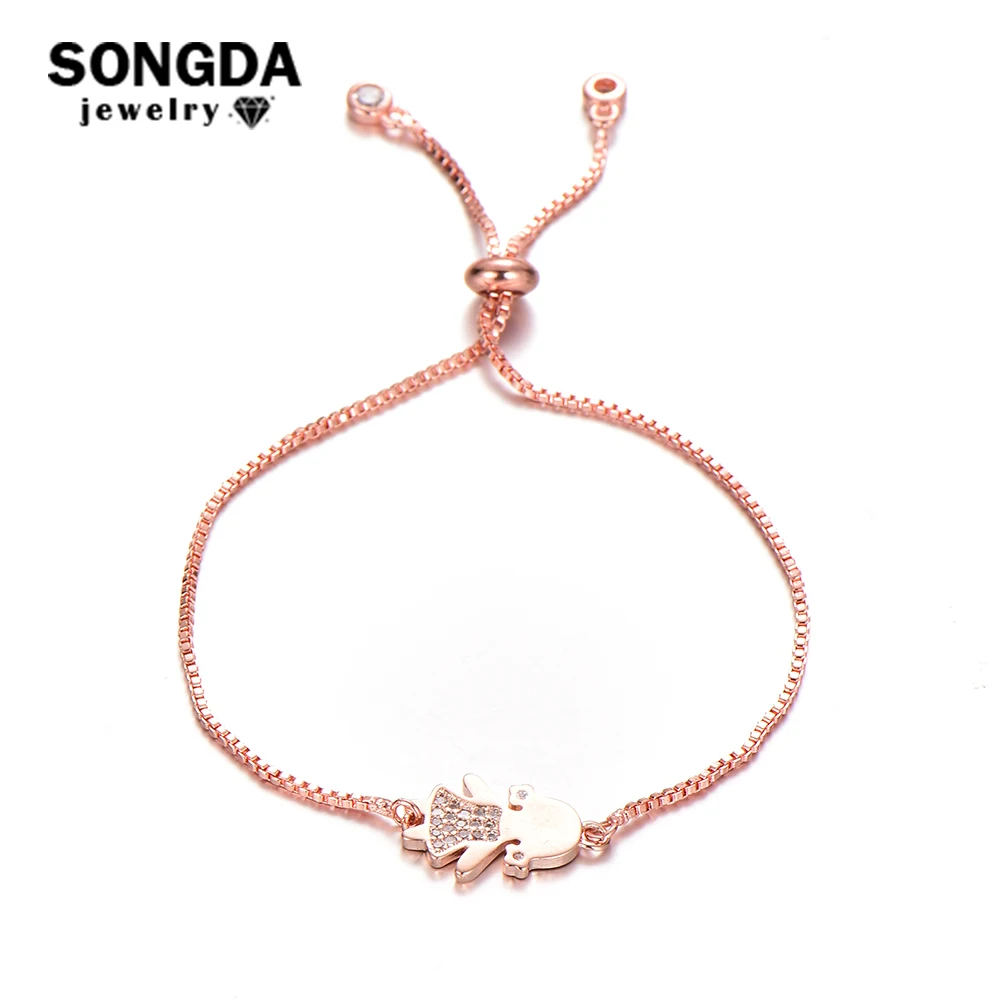 

SONGDA Fashion Cartoon Baby Girl Figure Family Bracelet Micro Pave CZ Crystal Charm Adjustable Rose Gold Bracelets for Kids Gift