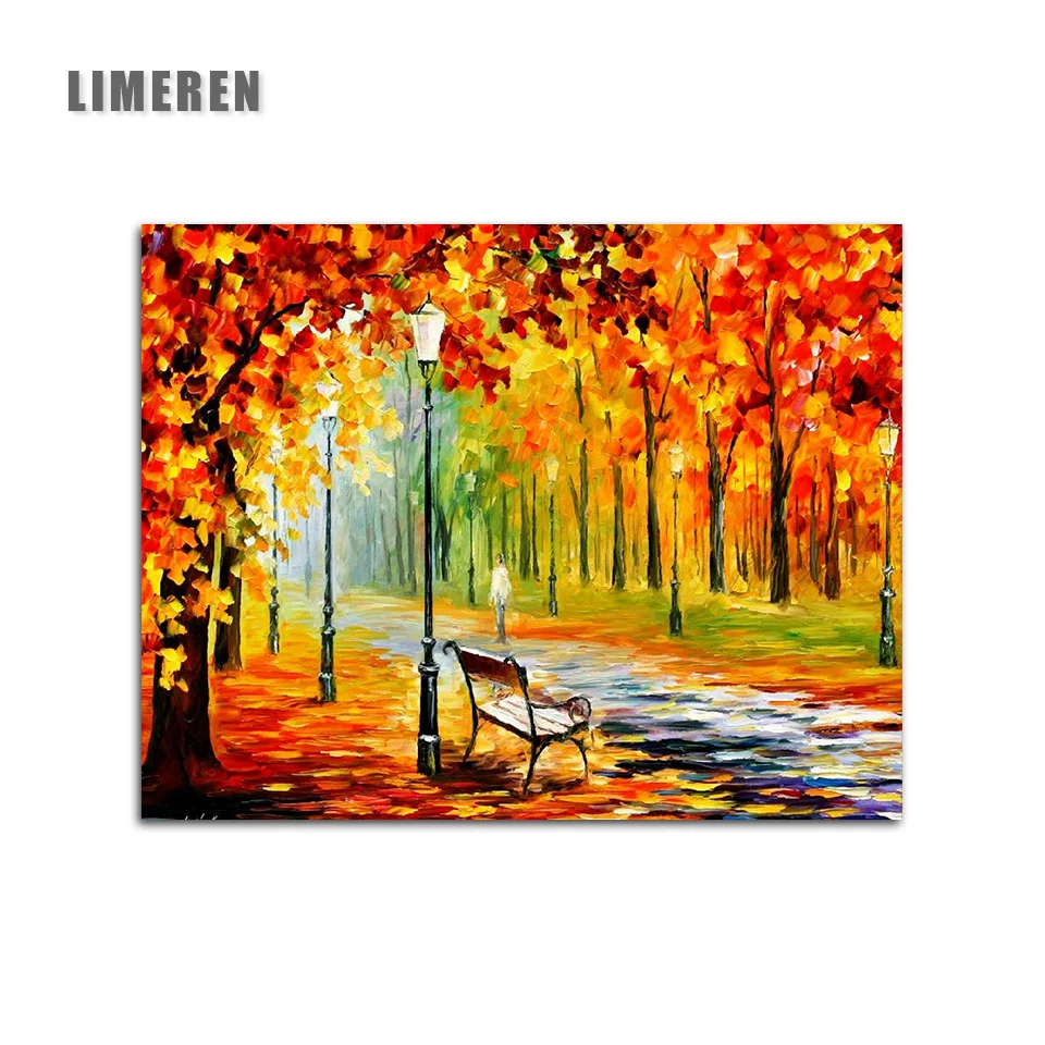 

Unframed Abstract Winter Trail Painting By Numbers Tree Bench People Fall Coloring By Numbers