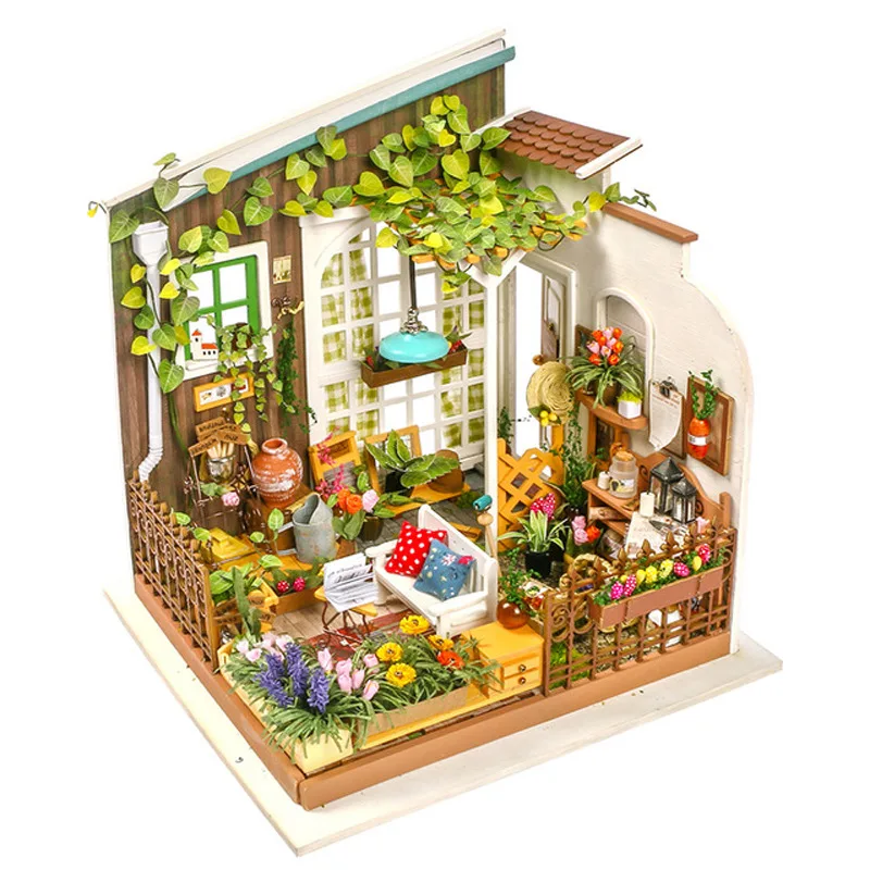 

DIY Model Doll House Miniature Dollhouse with Furnitures LED 3D Wooden House Toys For Children Birthday Handmade Crafts DG108 #E