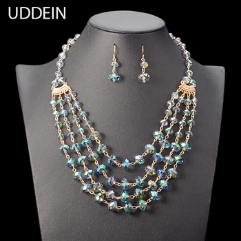 

UDDEIN Multi layer Crystal Tassel Pendant Statement Necklace Sets Maxi Necklace Chokers Nigerian Wedding Indian Jewelry Sets