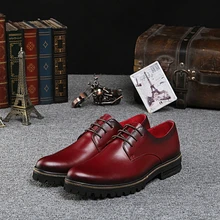NEW men fashion business dress burgundy shoes Qshoes real cow leather lace-up men’s casual shoe gold chains borders sole ke1018
