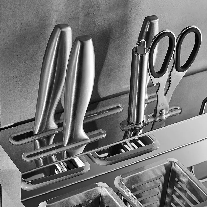  Wall Mounted Kitchen Utensil Rack Stainless Steel Pantry Cookware Dinnerware Kitchenware Shelf Stor - 32904482775