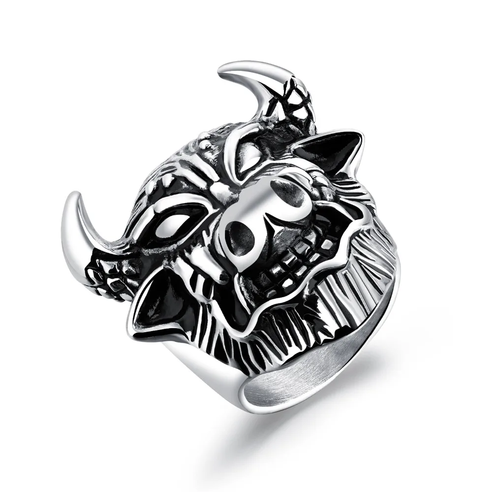 

Retro Punk Bullhead Stainless Steel Men's Ring steel color Party Finger Jewelry accessory boy Gift size 7-13