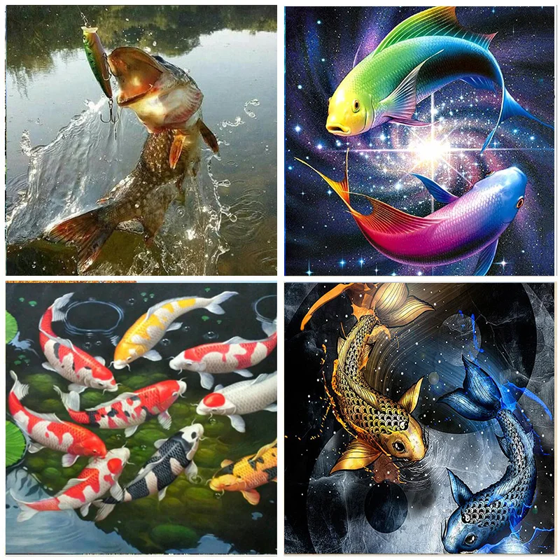 

5D Diamond Painting Colored Fish Round Drill Embroidery 3D DIY Animal Home Decoration Mosaic Crystal Cross Stitch Handmade Gifts