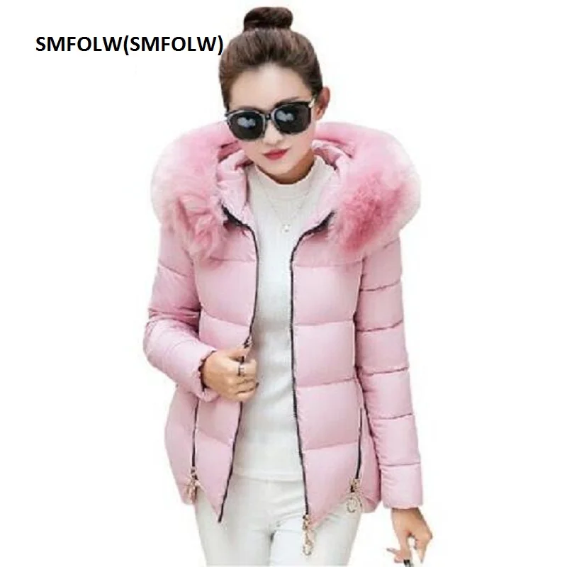 

SMFOLW(SMFOLW) Fashion Winter Jacket Women Long Jacke Thick Warm Parka Outerwear Womens Plus Size Hoods Fur Collar Black Coat