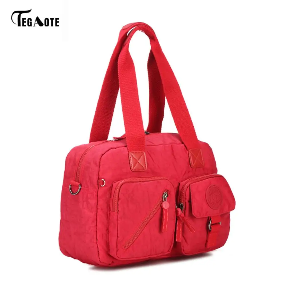 TEGAOTE сумки, женские сумки известных брендов, универсальная нейлоновая сумка с верхней ручкой, повседневная сумка-тоут, женские сумки для покупок, школьная сумка - Цвет: Красный