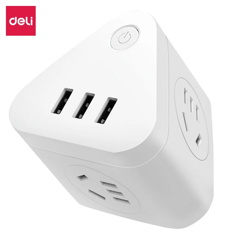 

Deli Power Strip Smart Socket Plug Travel Adapter Powercube Electric 3 USB 3 Outlets Extension Multi 2500W Home Charging