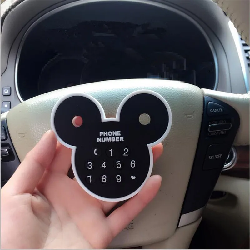 

1Pcs Creative Telephone Number 9*9.8cm Cartoon Mickey Car Styling Parking Card With Suckers