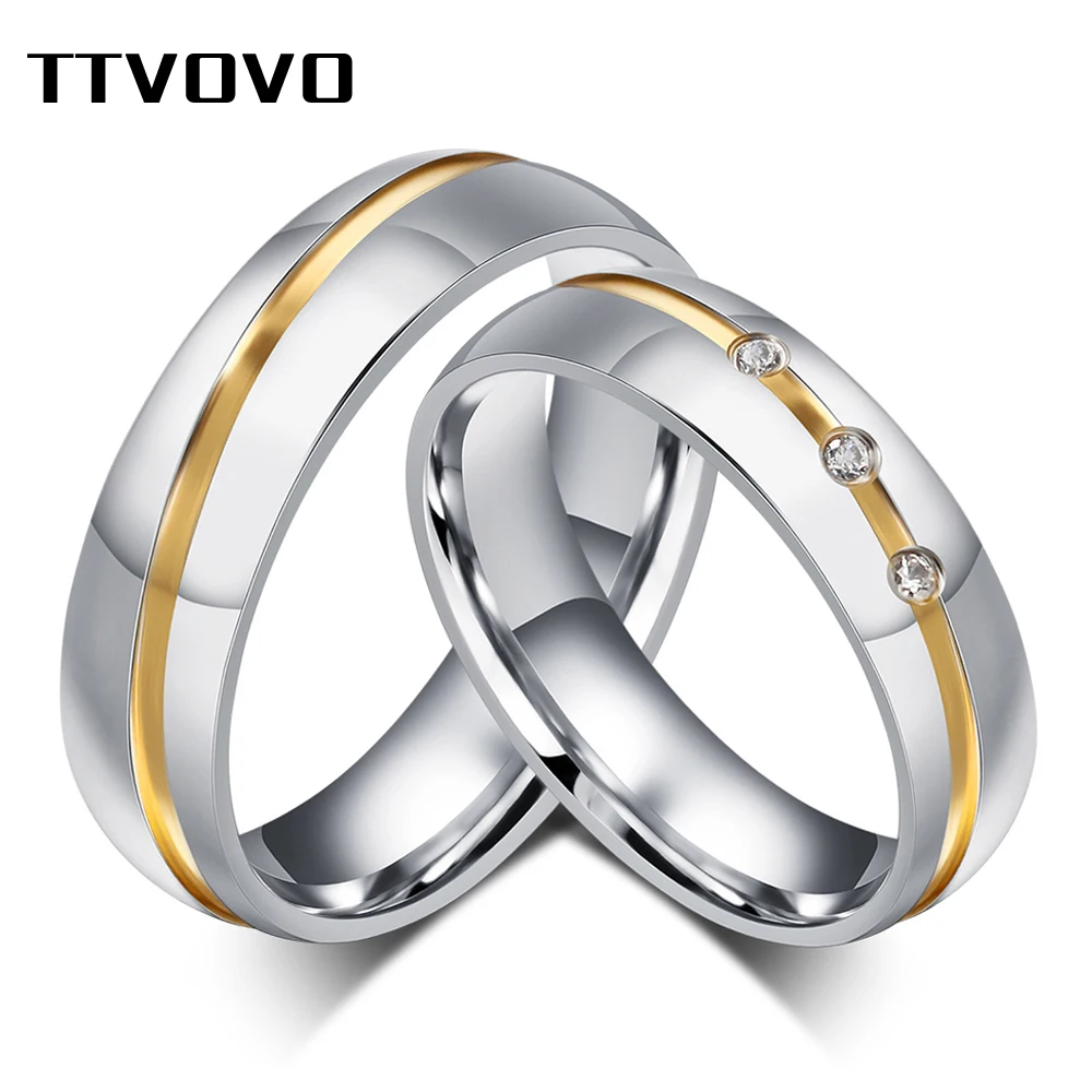 

TTVOVO Wedding Bands Promise Rings for Women Men AAA CZ Stone Stainless Steel Engagement Couple Jewelry Custom Personalized Ring