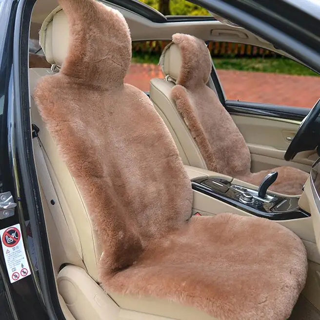 MUNIUREN австралийские шерстяные чехлы для сидений автомобиля зимние высококачественные цельные накладки из натуральной шерсти меховые подушки для сидений из овчины - Название цвета: Camel