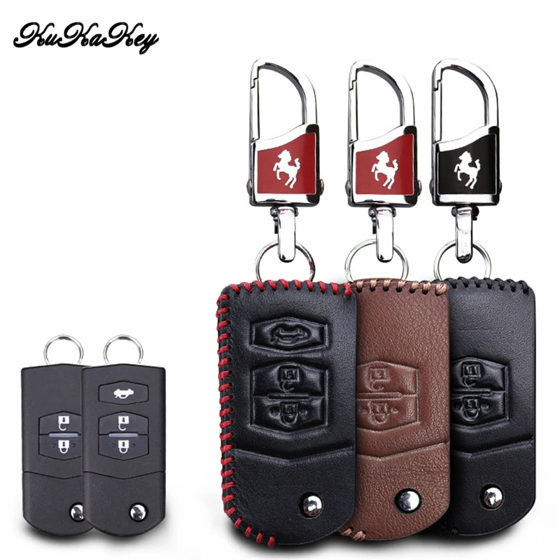 

KUKAKEY Leather Car Key Case Fob Cover For Mazda 2 3 6 Atenza Axela CX-5 CX5 CX 5 CX-7 CX-9 2015 2016 2017 2018 Remote Smart