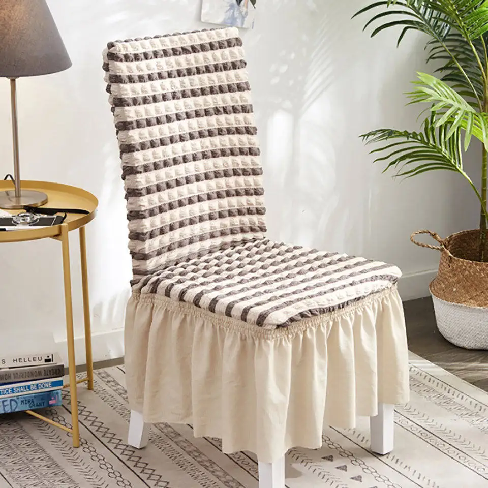 Striped Beige Пузырьковые решетки эластичные чехлы на кресла спандекс чехлы на стулья для кухни/столовой офисные чехлы на стулья со спинкой - Цвет: Striped Beige