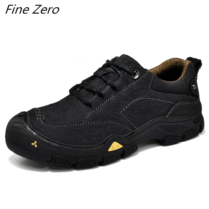 Men's Waterproof Hiking Shoes Travel Shoes Outdoor Non-slip Wear Hunting Sneakers Genuine Leather Trekking Climbing Sports Shoes - Цвет: Black 80166