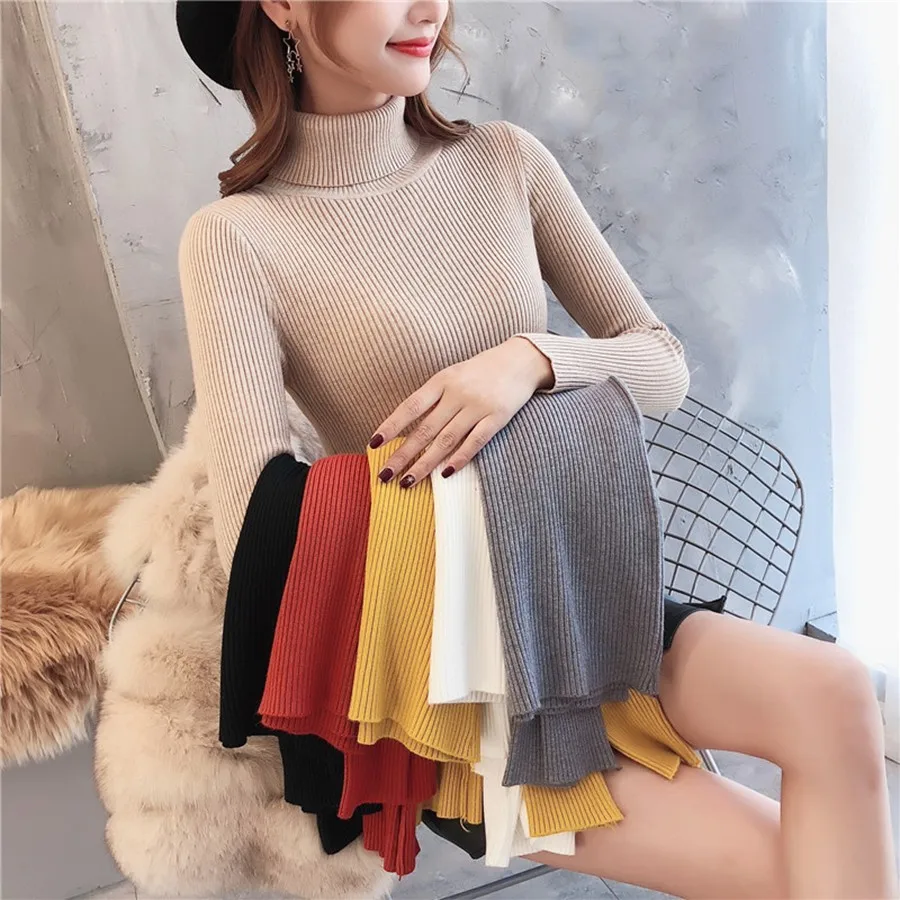 Turtleneck Warm Women Sweater Autumn Casual Korean Winter Knitted Femme Pull High Elastic Female Basic Pullovers Sweater