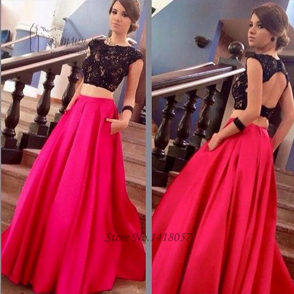 Vestidos de dos piezas de encaje para mujer, Vestidos largos de graduación,  Vestidos de Gala formales de noche para desfile, color negro y rojo,  baratos, 2017|two piece prom dresses|prom dressesprom dresses cheap -