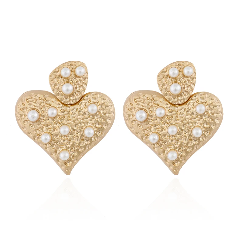 

AENSOA Fashion Simulated Pearl Heart Pendant Drop Earrings For Women Maxi Bohemia Love Statement Metal Dangle Earrings Girl Gift