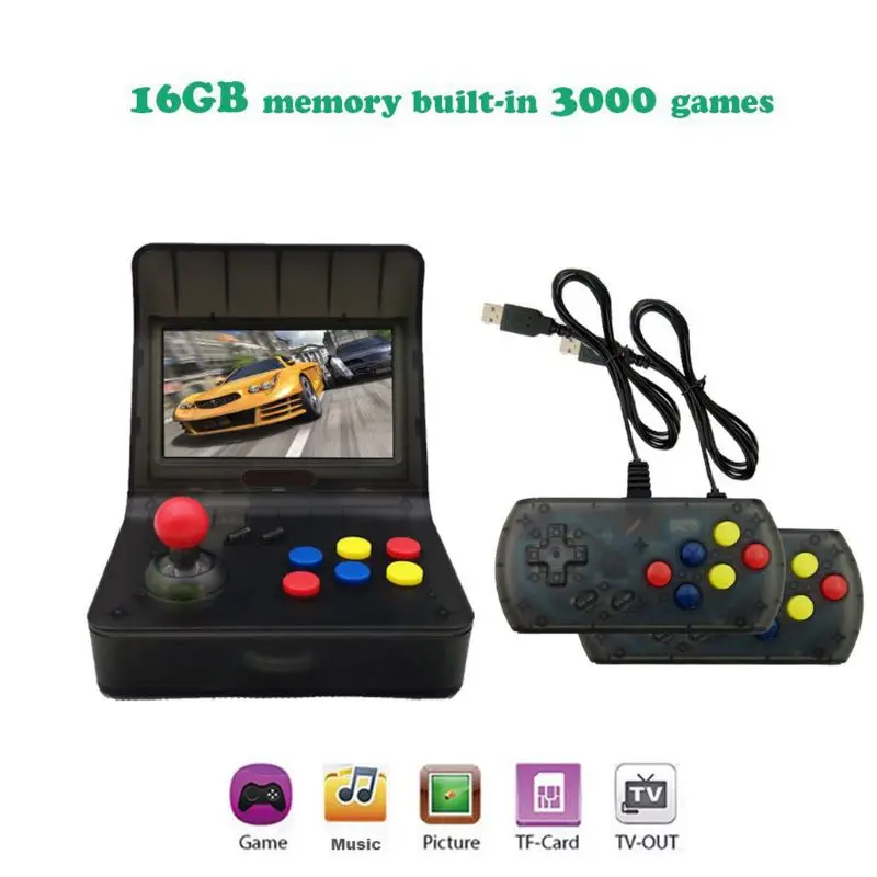 

Retro Portable Mini Handheld Arcade Double Game Console 64bit 4.3 inch 16GB built-in 3000 Games