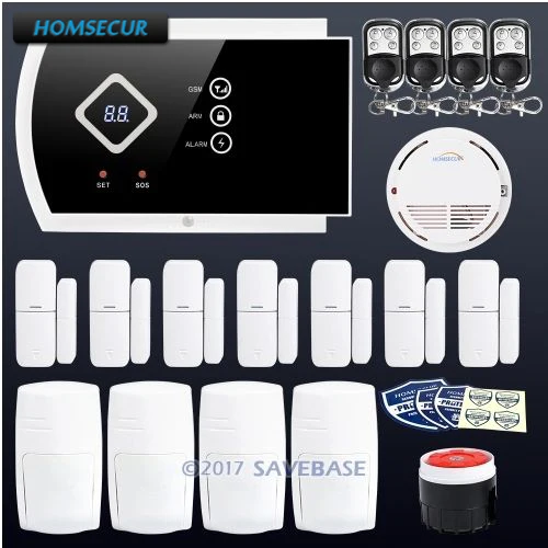 

HOMSECUR Wireless GSM SMS Autodial Home Security Alarm System with with 4 Pet-Immune PIR and Security Sticker Pack