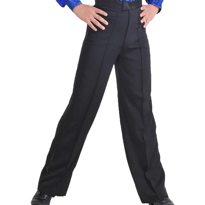 Professional Men Black Latin Dance Pants Boys Adult Satin Ballroom